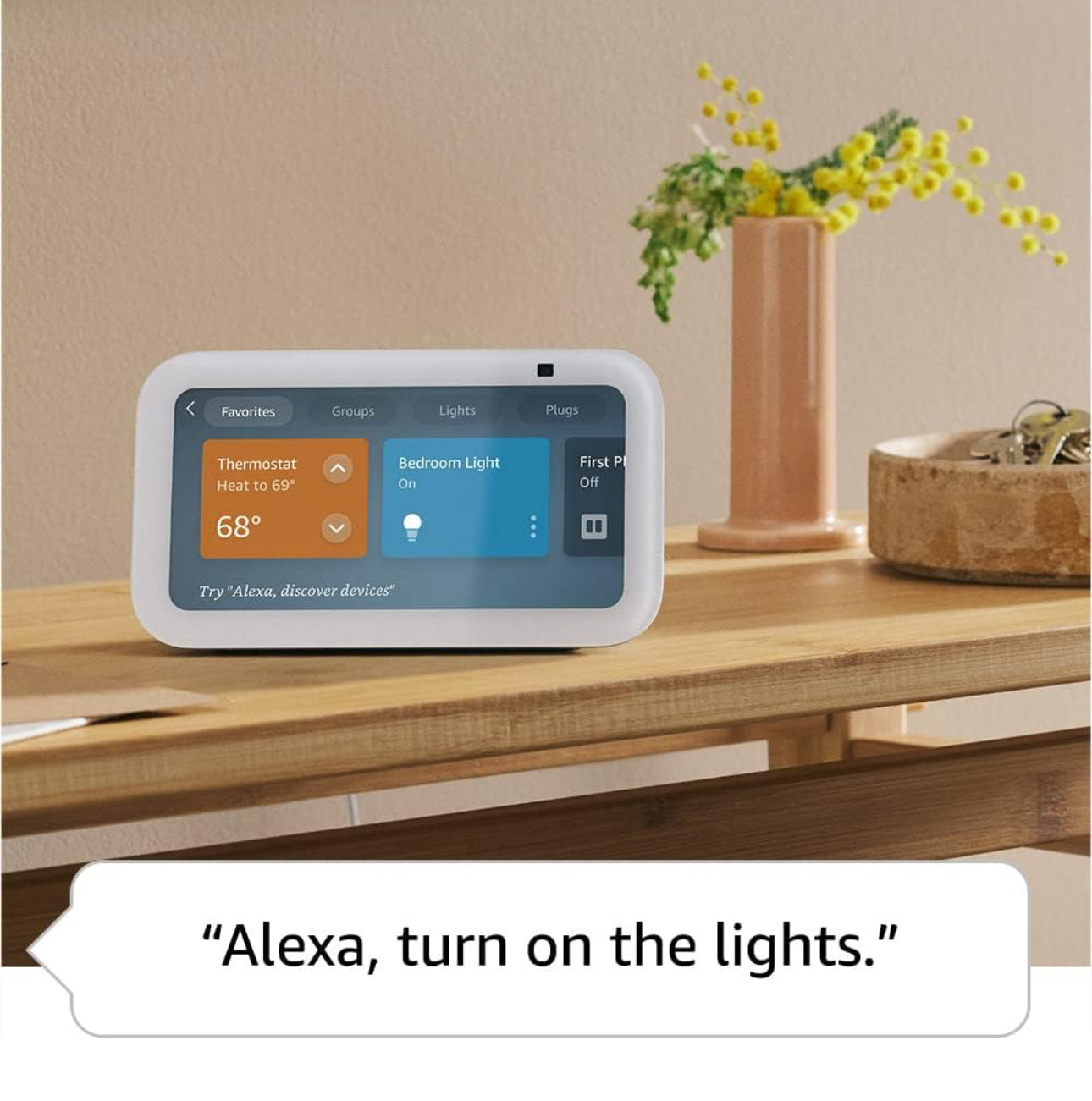 Alexa eco show + bombillo inteligente.