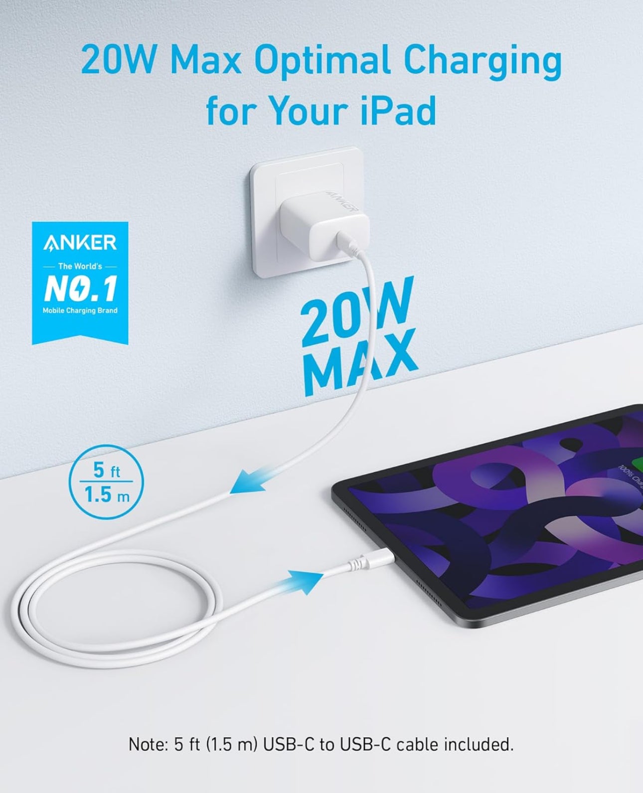 Cargador Anker 20W Certificado Para IPhone USB C con cable