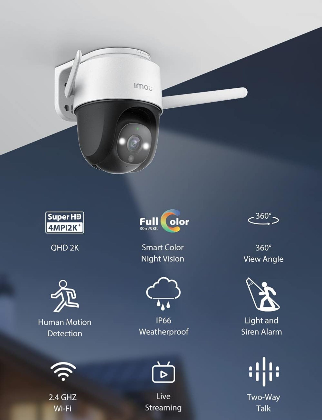 Cámara de seguridad para exterior 4mp 16x QHD cobertura 355 grados Imou